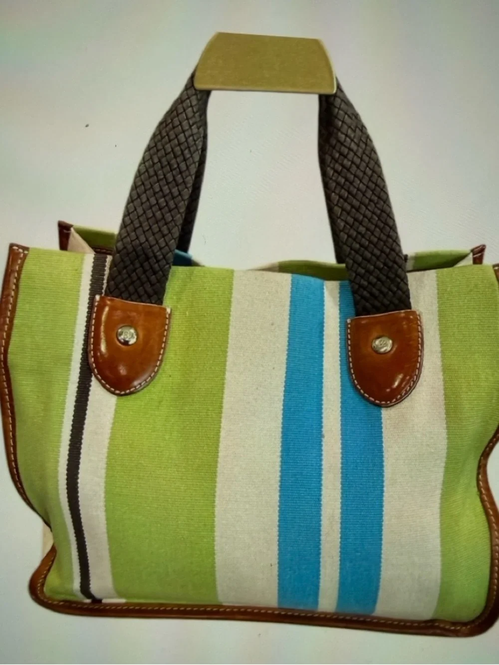 Kate Spade New York Green Canvas Tote Bag Cabana Stripe Vintage
